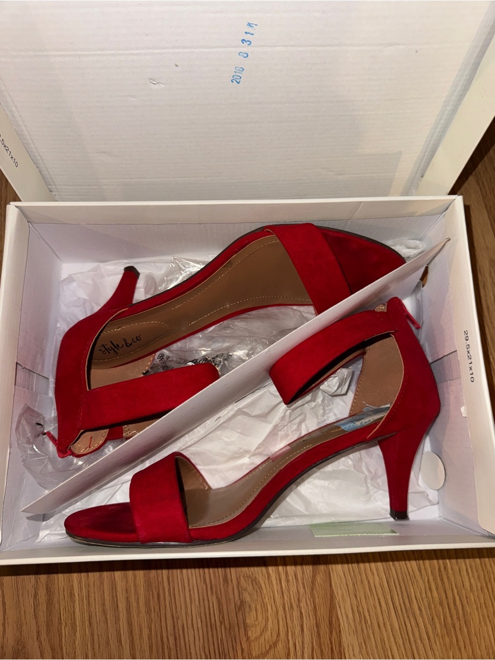 Style & co Red Suede Open-Toe Ankle Strap Heels